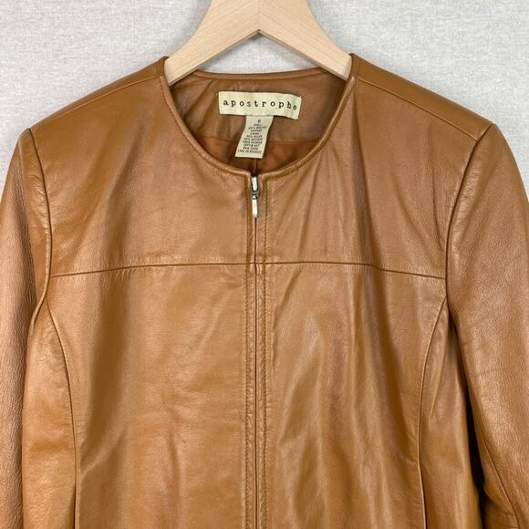 Apostrophe Womens Leather Bomber Jacket Size 6 Small Full Zip Motorcycle Edgy - Picture 2 of 15